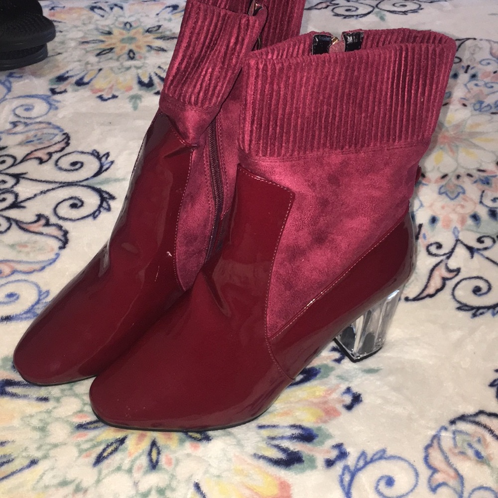 Burgundy Patent Leather Booties